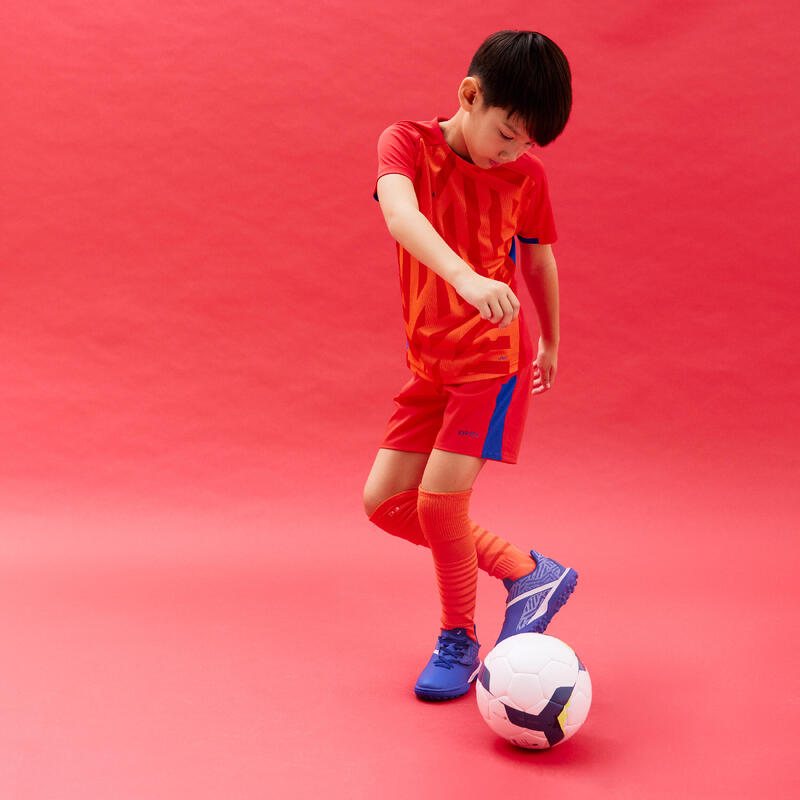 BOTAS DE FÚTBOL NIÑO TIRA AUTOADHERENTE VIRALTO I EASY TURF TF NARANJA Y AZUL