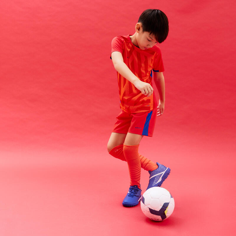 CHAUSSURES DE FOOTBALL ENFANT A SCRATCH VIRALTO I EASY TURF TF ORANGE ET BLEU