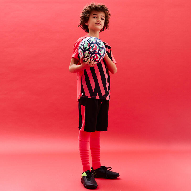 VOETBALSHORT VOOR KINDEREN VIRALTO AXTON ZWART/ROZE