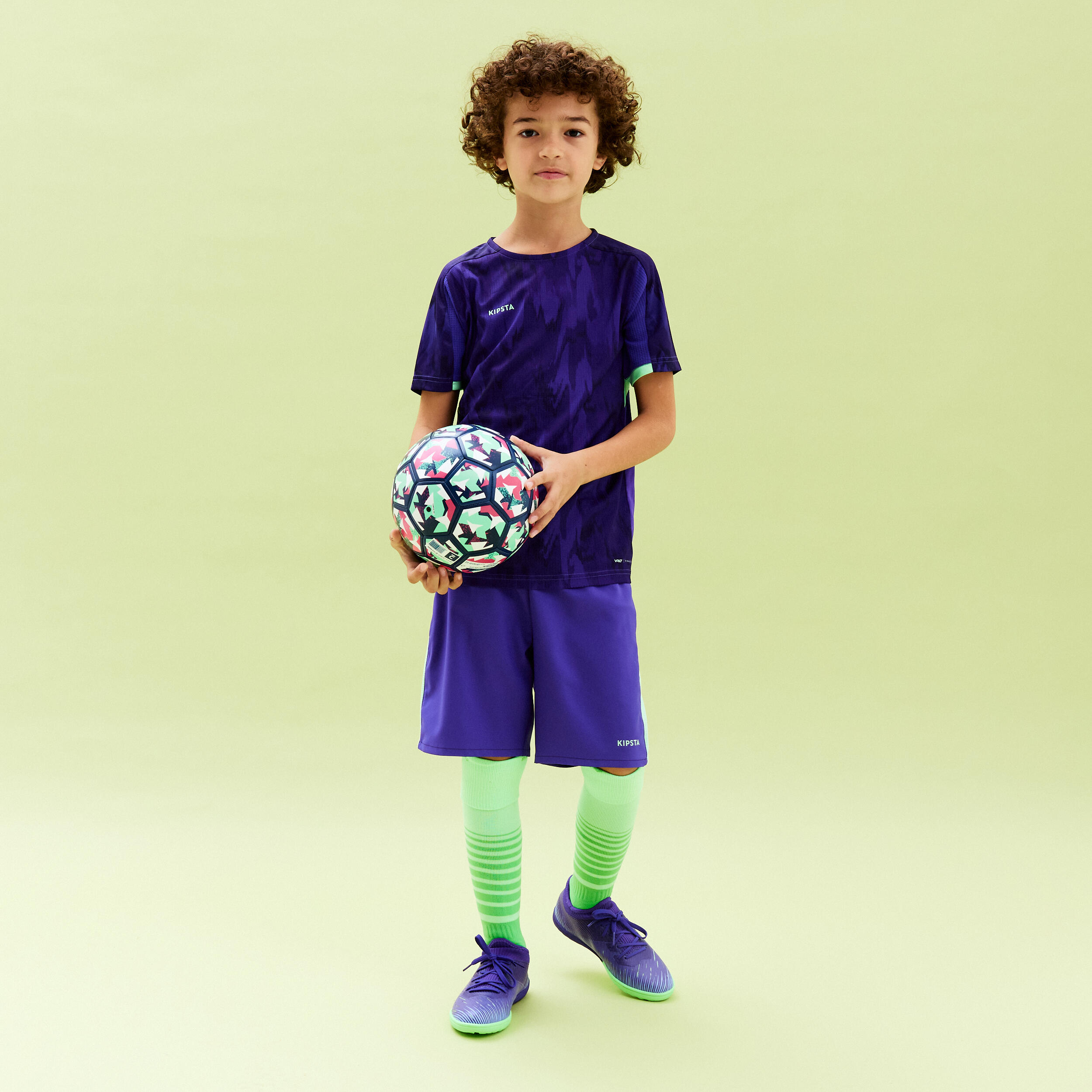 Kids' Football Shorts Viralto - Alpha Purple/Water Green 13/14