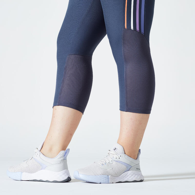 Dameskuitbroek voor cardiofitness met hoge taille grijs