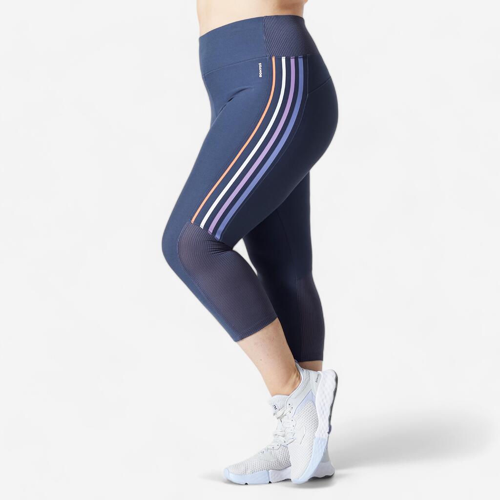 Women's High-Waisted Cropped Fitness Cardio Leggings - Navy Blue