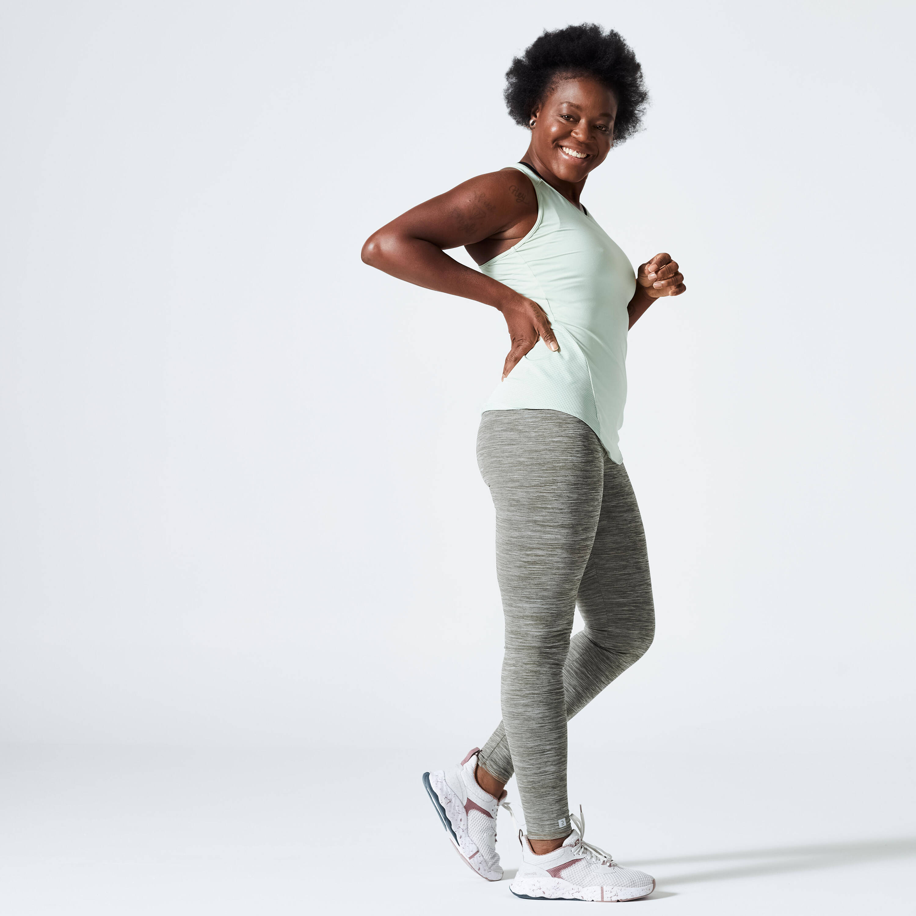 Women Gym Leggings High-Waist - Mottled Khaki -  3