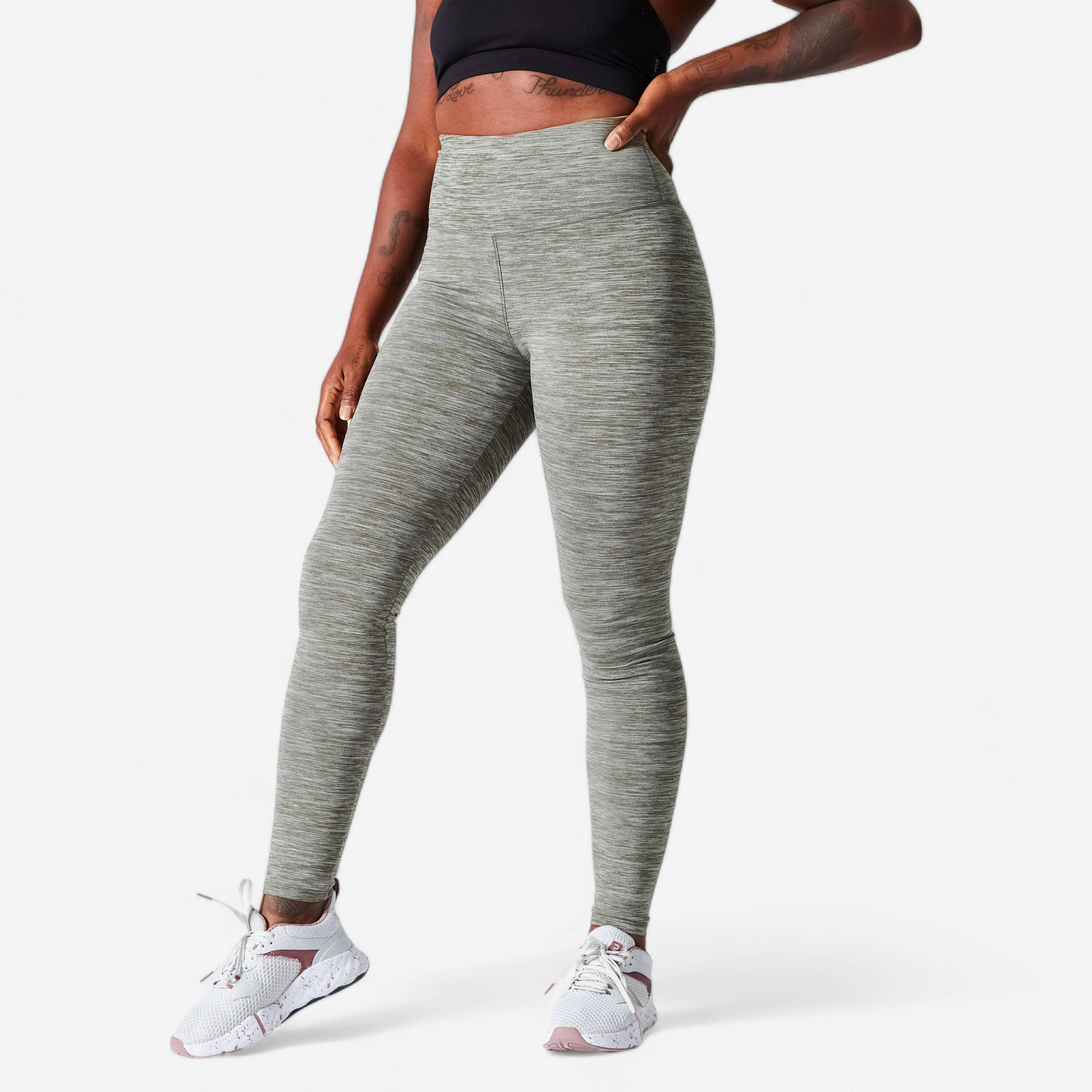 Women Gym Leggings High-Waist - Mottled Khaki -  1