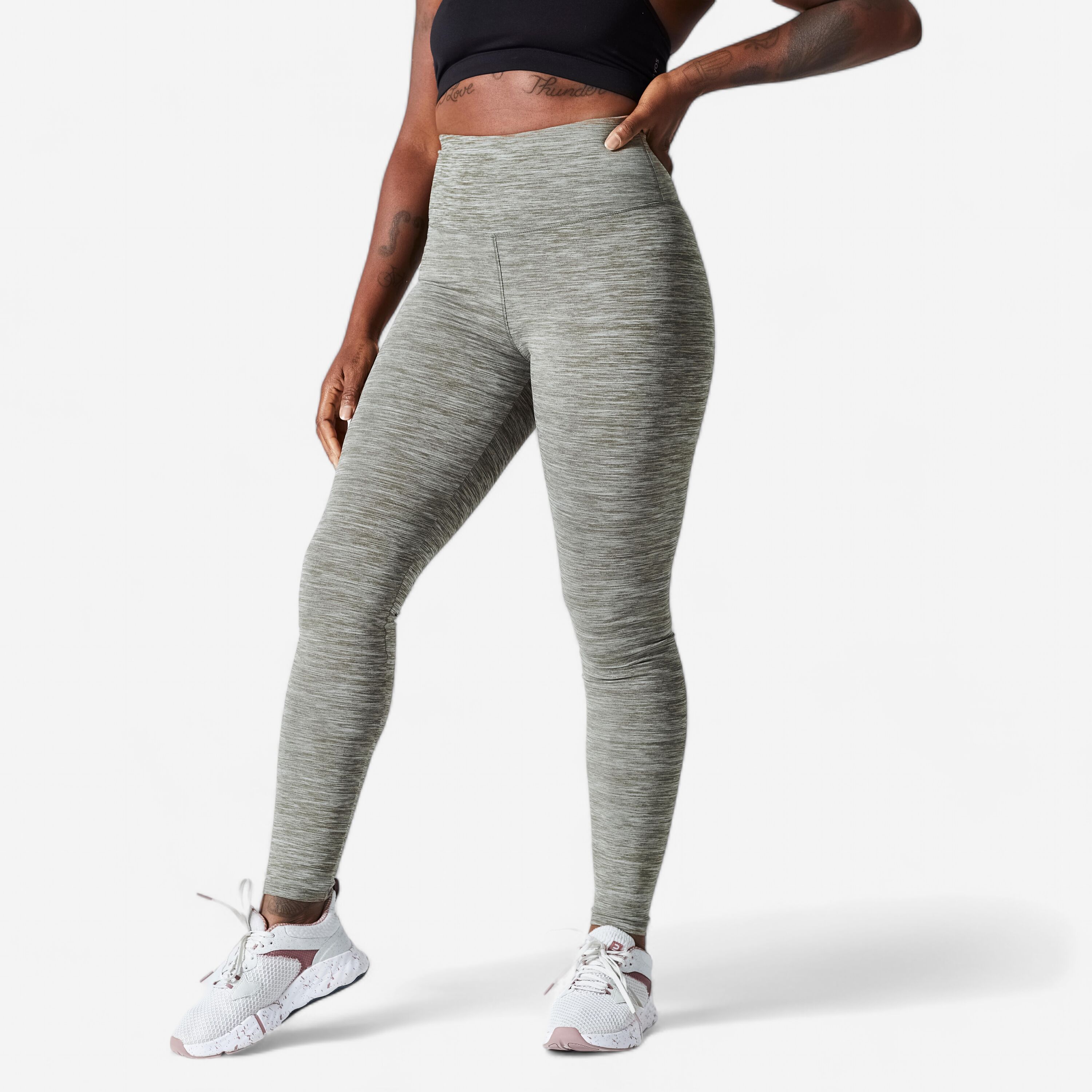 DOMYOS Women's High-Waisted Cardio Fitness Leggings - Mottled Khaki