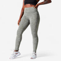 Legging taille haute chiné Fitness Cardio Femme Kaki Chiné
