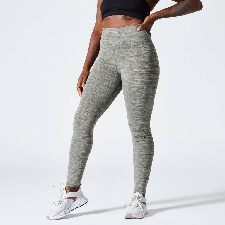 Legging Bahan Ganda Pinggang Tinggi Fitness Kardio Wanita - Khaki Belang-belang