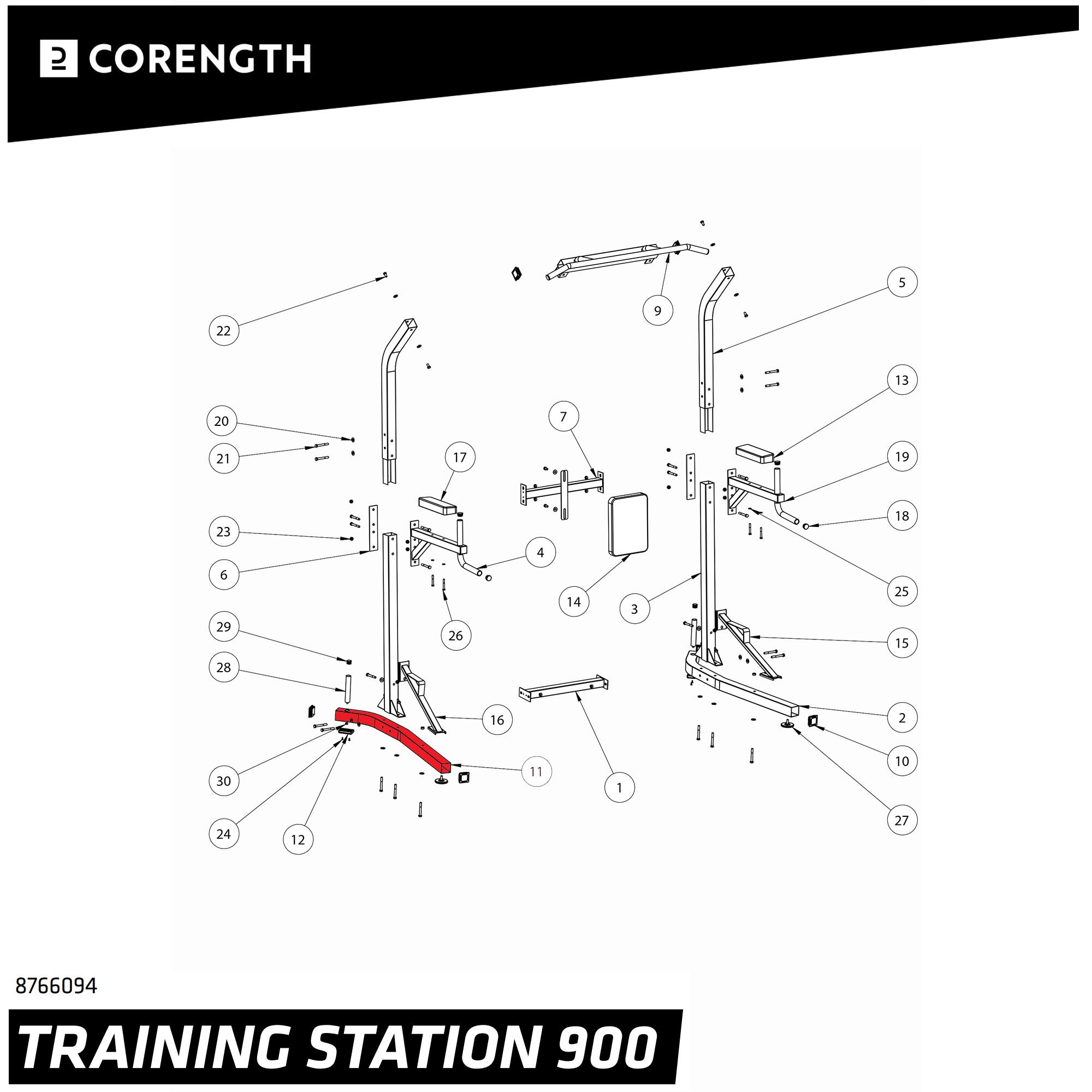 LINKERVOET VOOR POWER TOWER TRAINING STATION 900 3/4