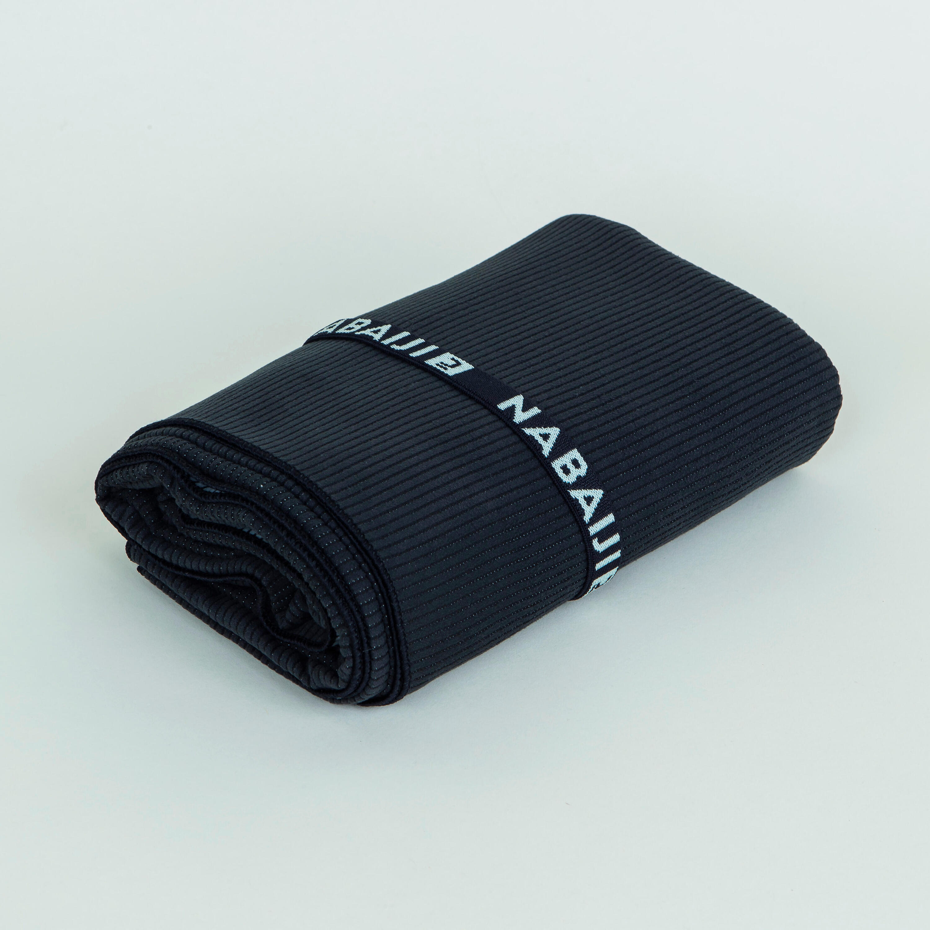 Microfibre Swimming Towel Size XL 110 x 175 cm Black/Grey Striped 2/4