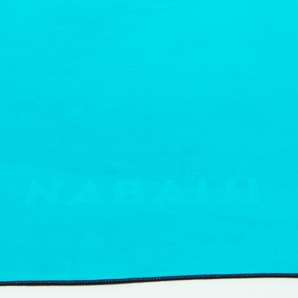 Mikrokiudrätik ujujale, suurus L, 80 x 130 cm, kahepoolne, sinine/roheline