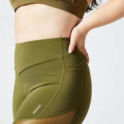 Women's High-Waisted Bimaterial Cardio Fitness Leggings - Khaki