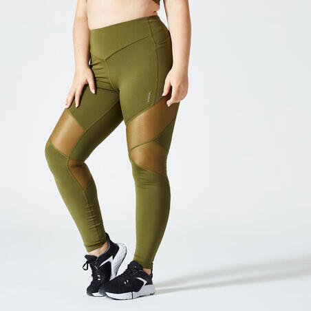 Legging taille haute bimatière Fitness Cardio Femme Kaki - Decathlon Cote  d'Ivoire