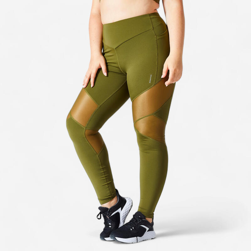 Leggings mallas fitness talle alto moldeadores Mujer Domyos FTI 500 caqui