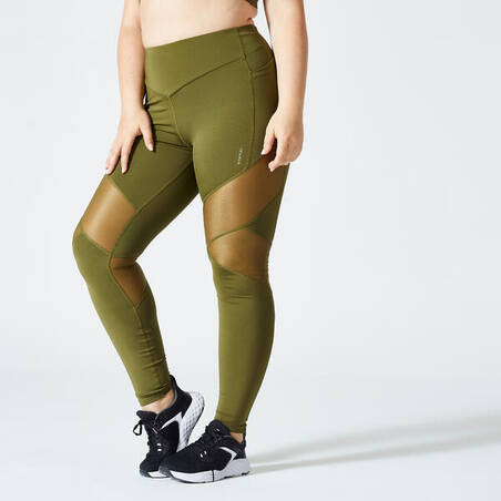 Legging Fitness Kardio Bimaterial Pinggang Tinggi Wanita - Khaki