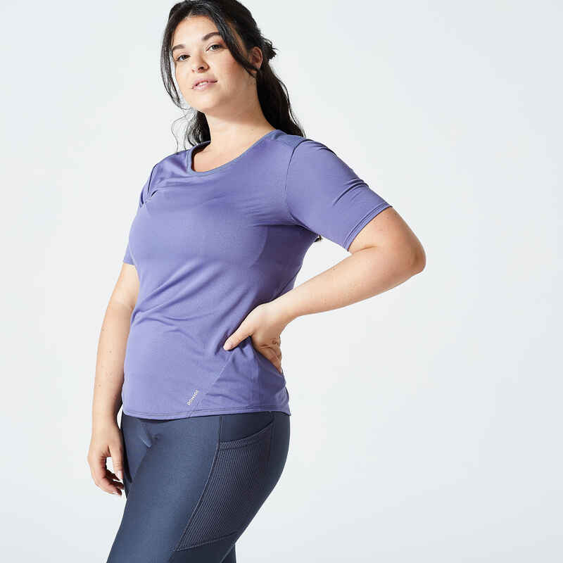 T-Shirt Damen tailliert Fitness Cardio - blau