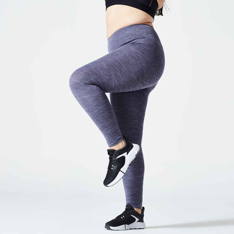 Leggings mit hohem Taillenbund Fitness Cardio Damen - violett meliert