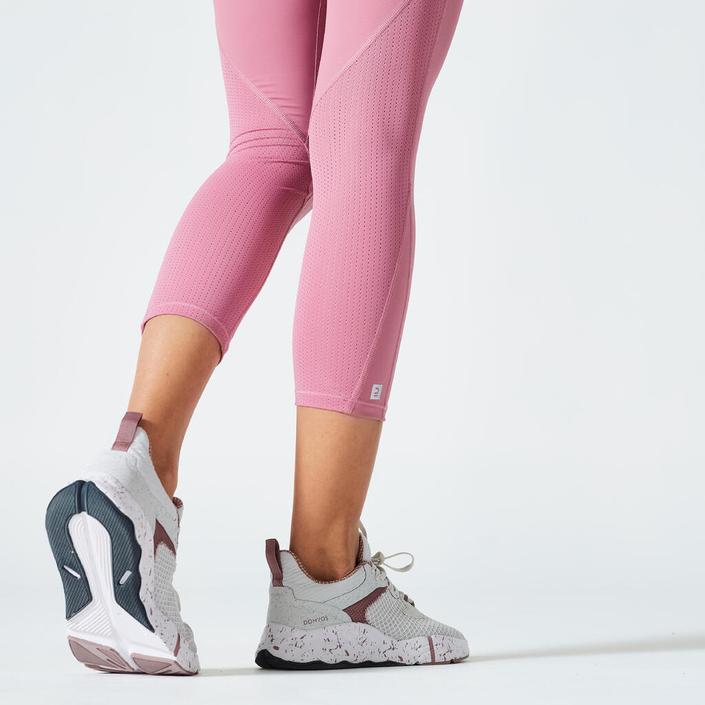 7/8 Sportleggings Damen hoher Bund figurformend - rosa