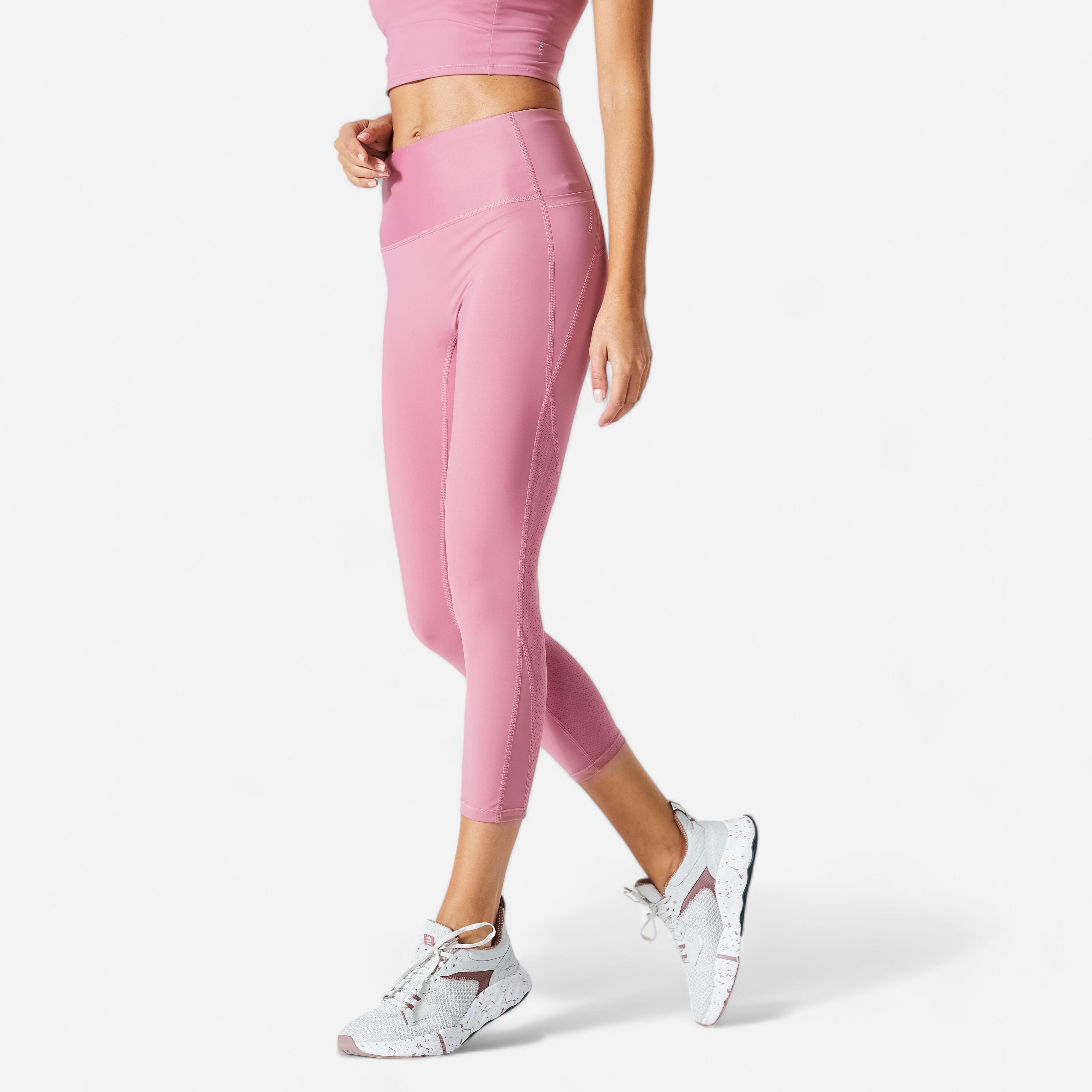 Legging taille haute court et gainant Fitness Cardio Femme Rose