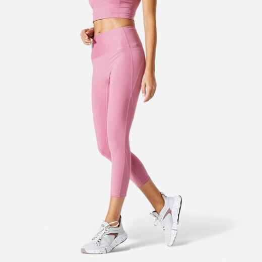 
      Legging taille haute court et gainant Fitness Cardio Femme Rose
  