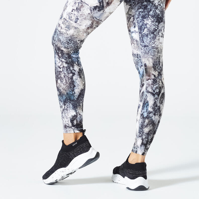 Leggings donna fitness 500 vita alta poliestere traspirante stampati