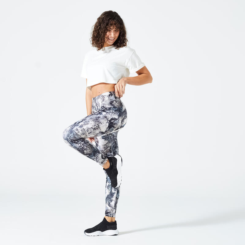 Legging voor cardiofitness dames hoge taille print