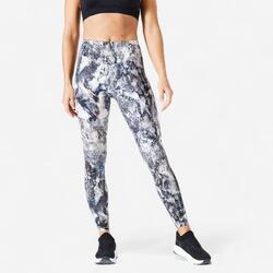 Mallas Leggings fitness efecto vientre plano Mujer Domyos 500 estampado negro