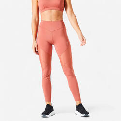 Legging taille haute bimatière Fitness Cardio Femme Terracotta
