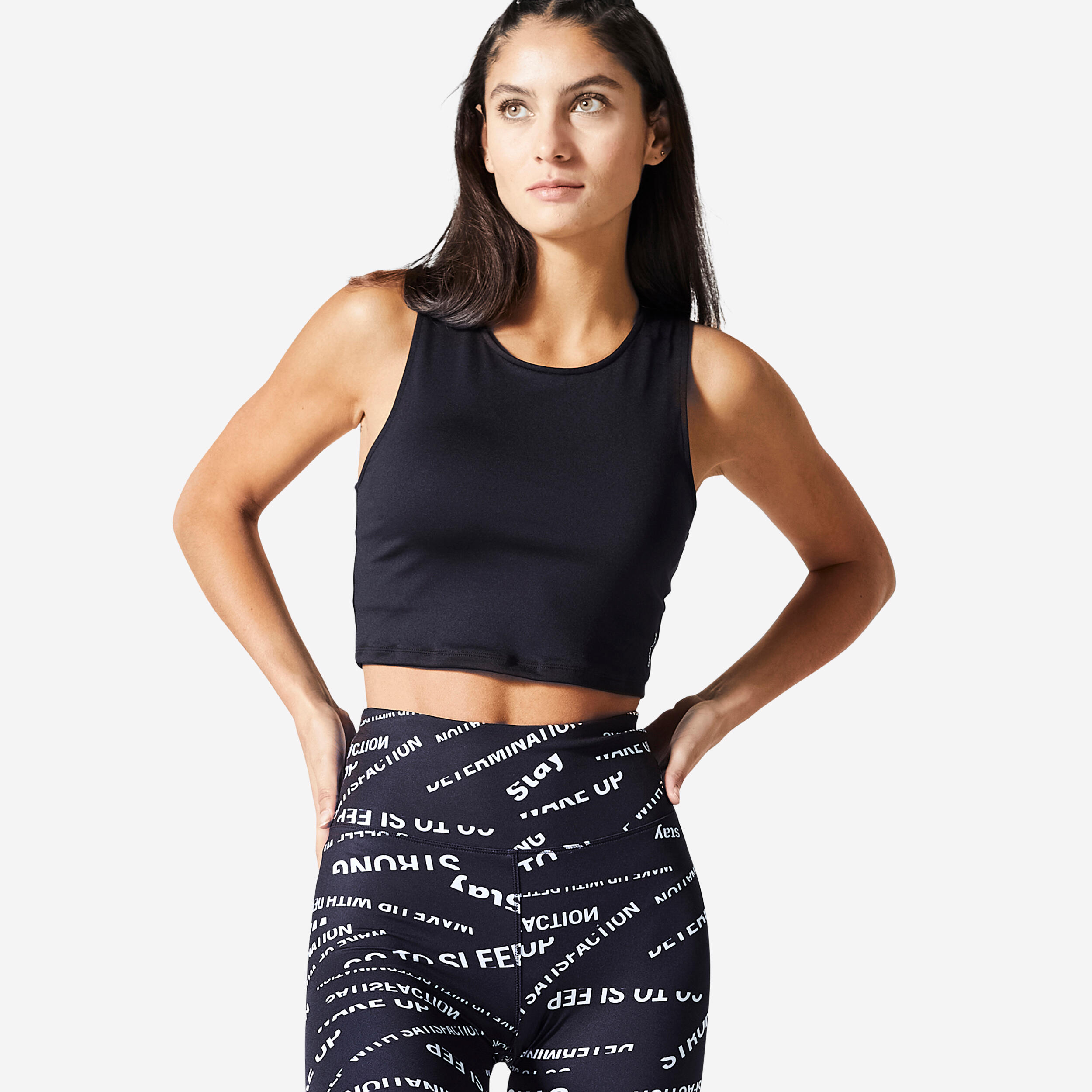 Women's Medium Support Crop Top - Black - Decathlon