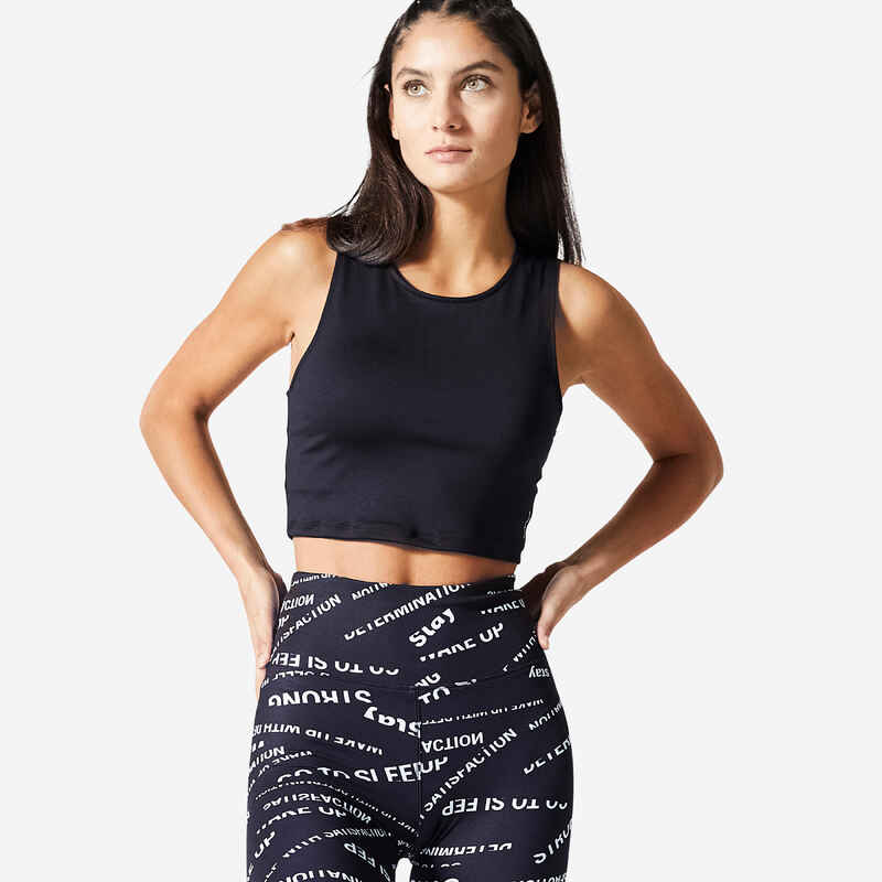 Women's Cardio Fitness Cropped Tank Top - Black