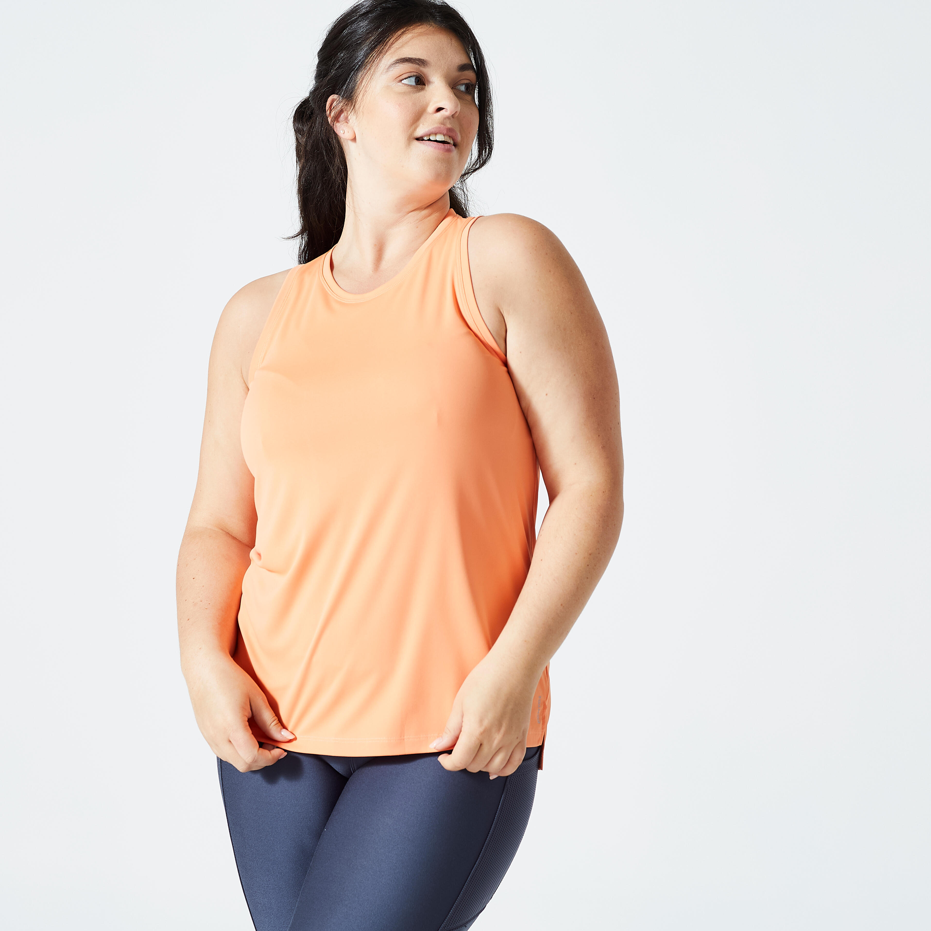 Debardeur droit fitness cardio Femme Orange Decathlon