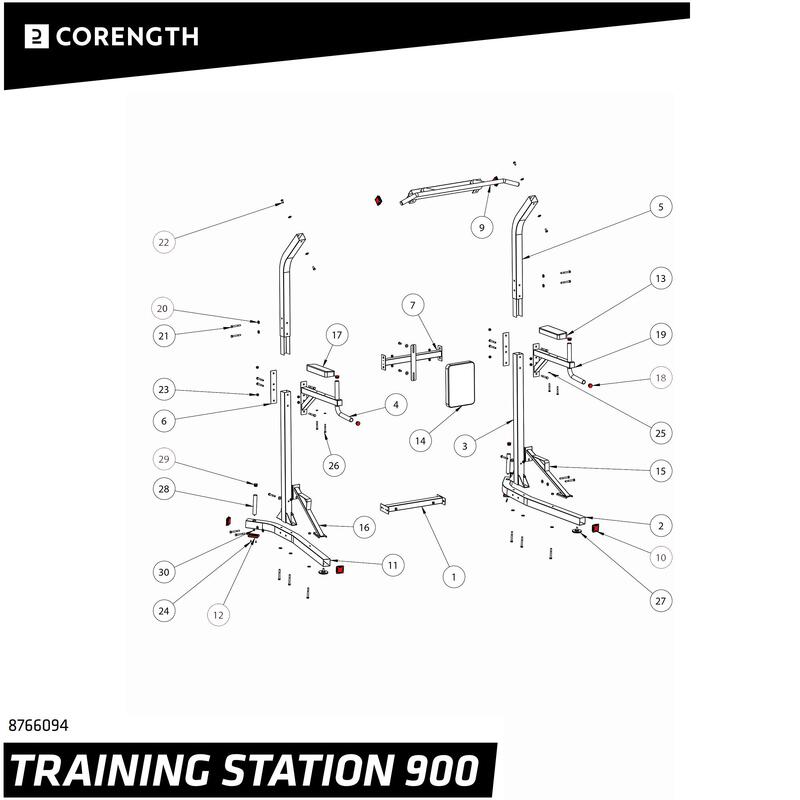 Ławka rzymska do treningu siłowego Training Station 900 - plastikowe zaślepki