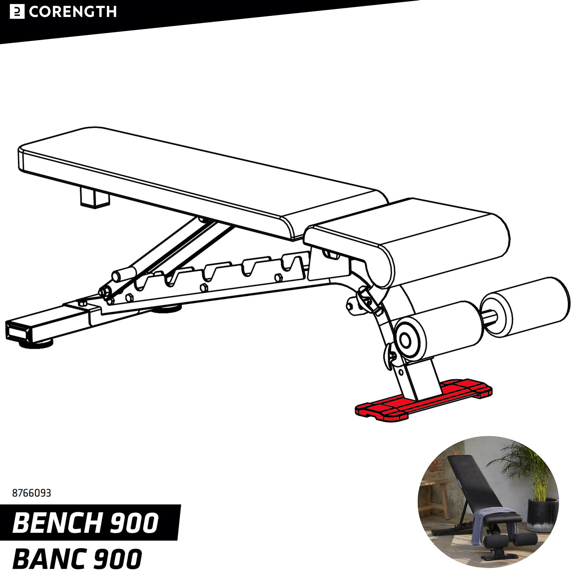 BANC DE MUSCULATION 900 2023 - PIED AVANT 3/4