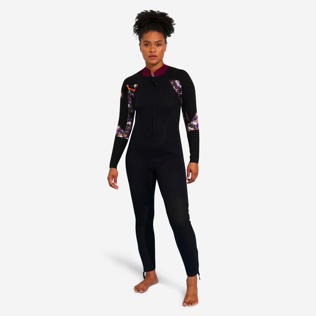 WOMEN'S SEA WALKING WETSUIT NEOPRENE 4/3 FEMME BLACK/PRINT