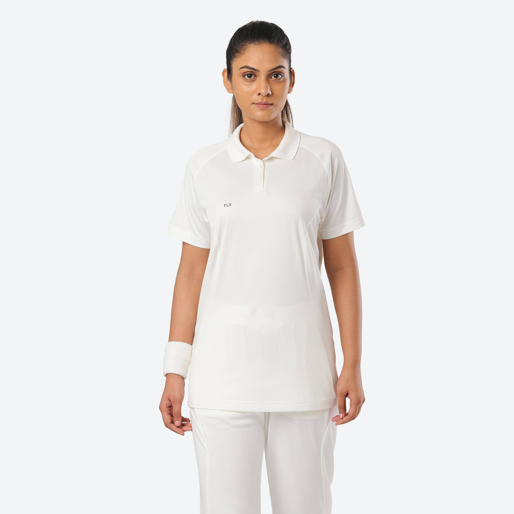Women Cricket Short Sleeved Polo Tshirt Comfort WP100 - White