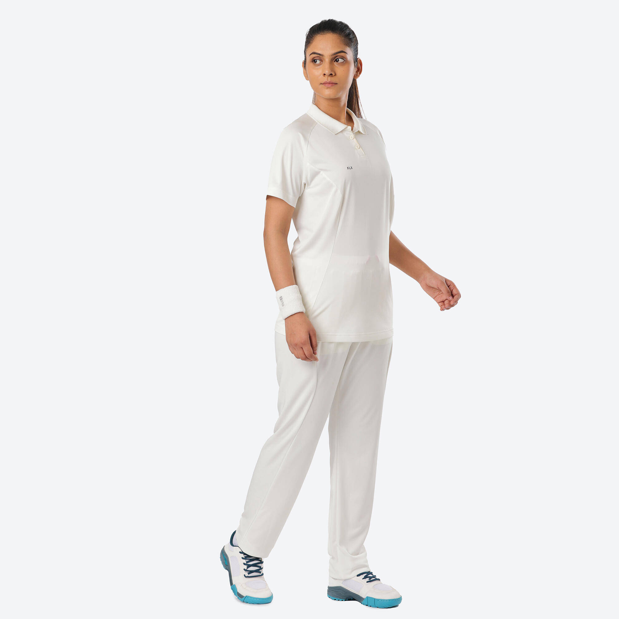 Women Cricket Short Sleeved Polo Tshirt Comfort WP100 - White -  4
