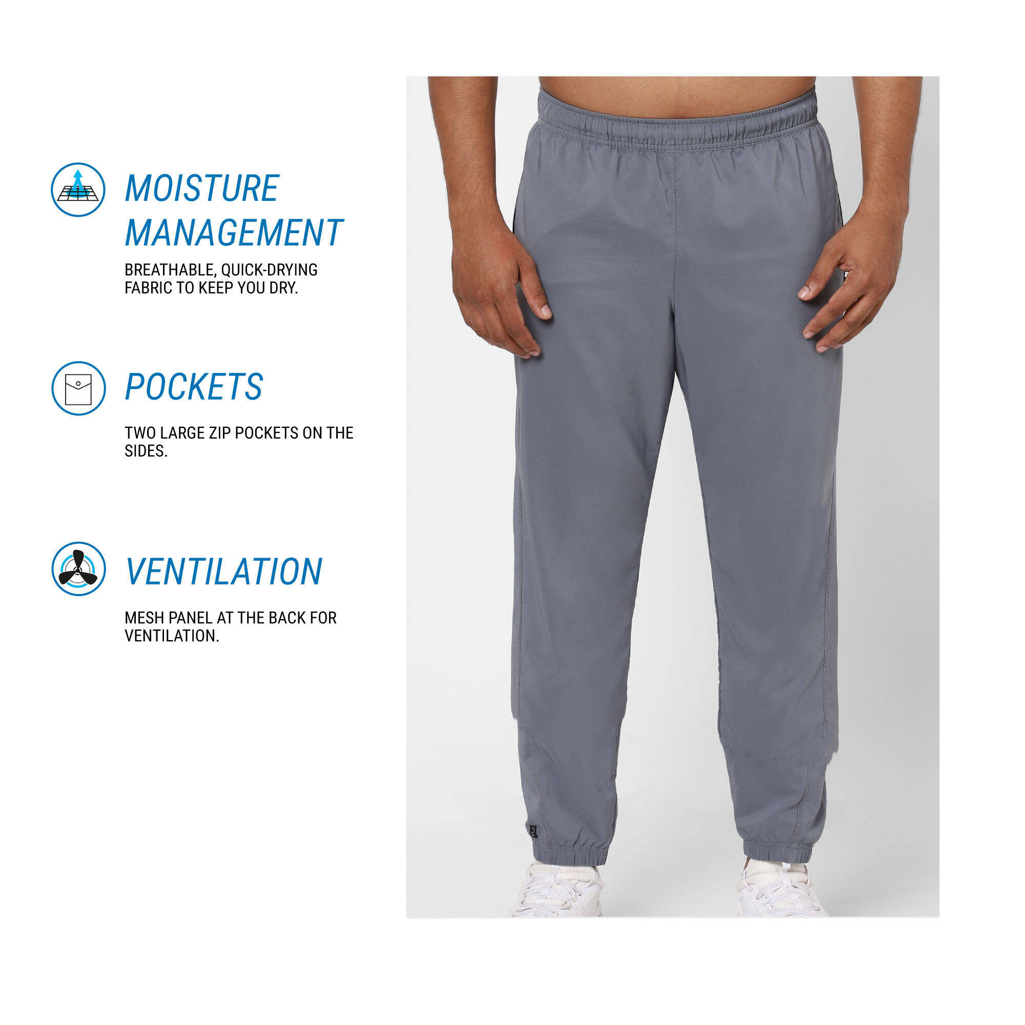 Men Gym Trackpants Slim Fit Jogger Style, Breathable, Quick Dry - Concrete Grey -  2