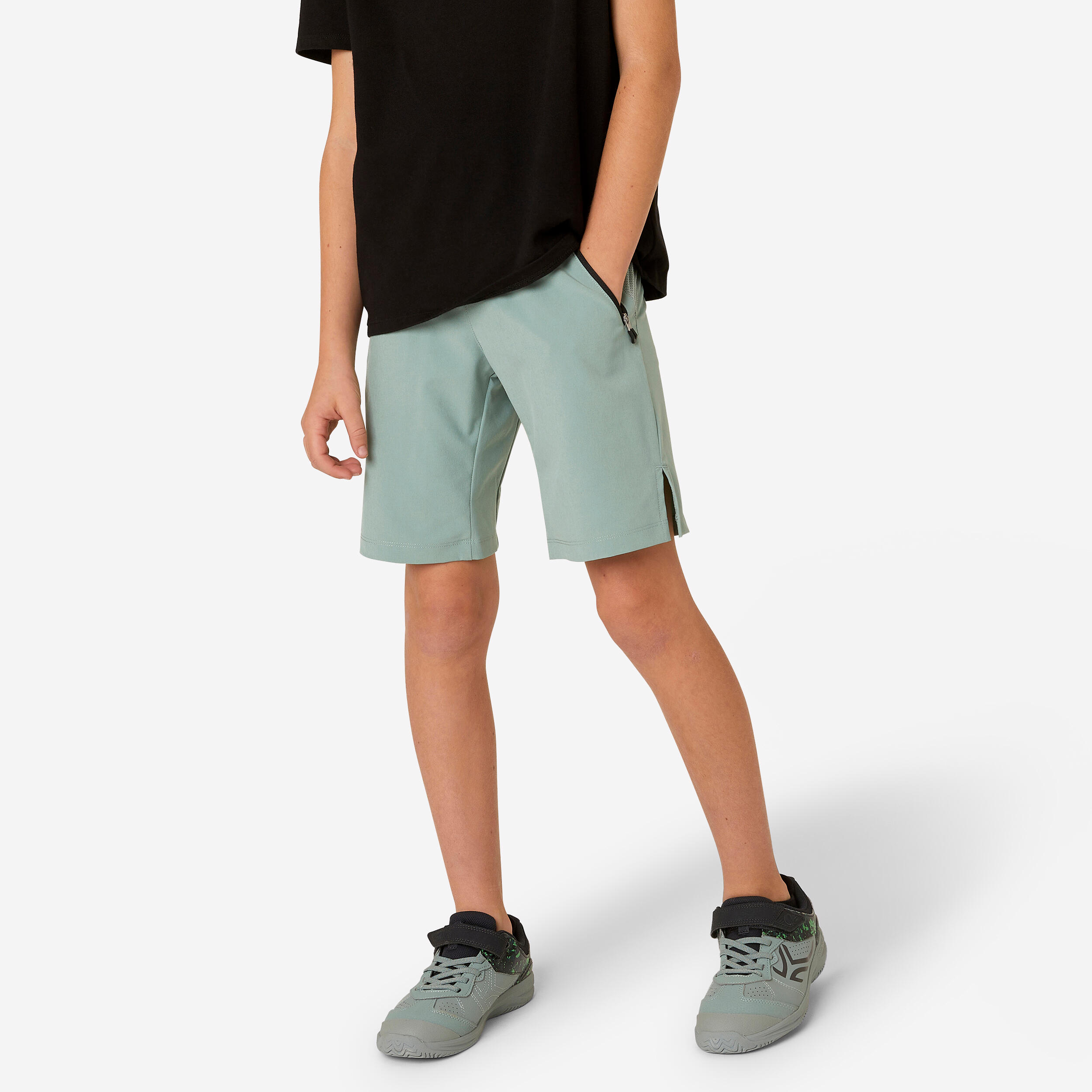 Boys' Breathable Synthetic Shorts W500 - Khaki 1/5