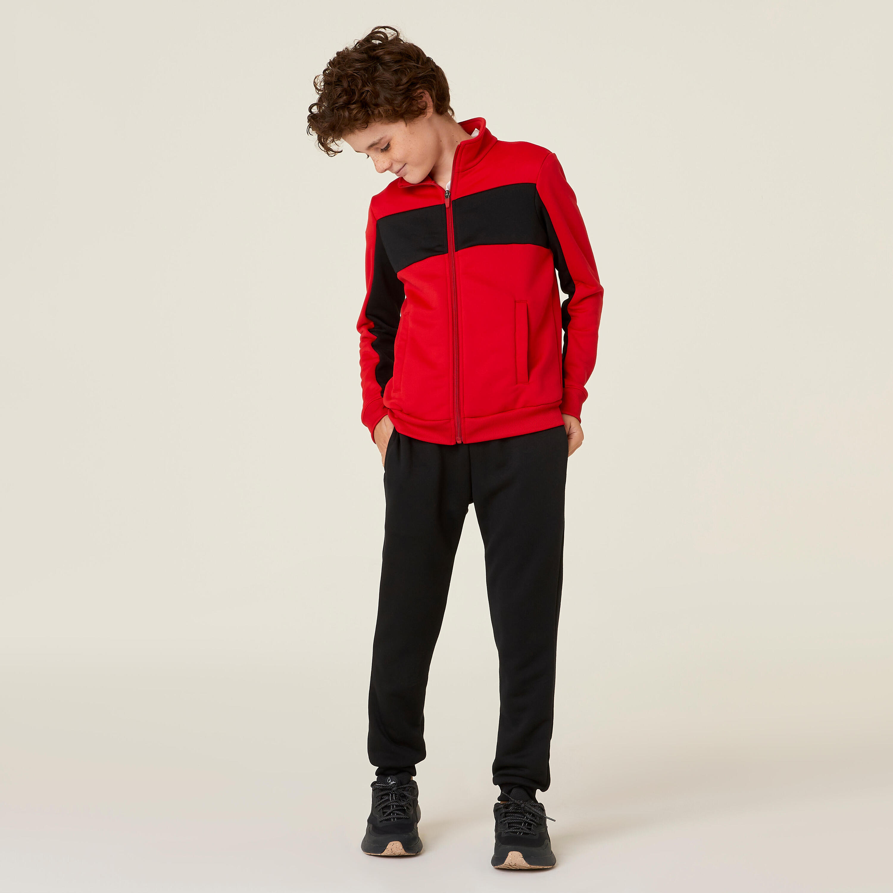 DOMYOS Kids' Unisex Breathable Tracksuit - Red/Black