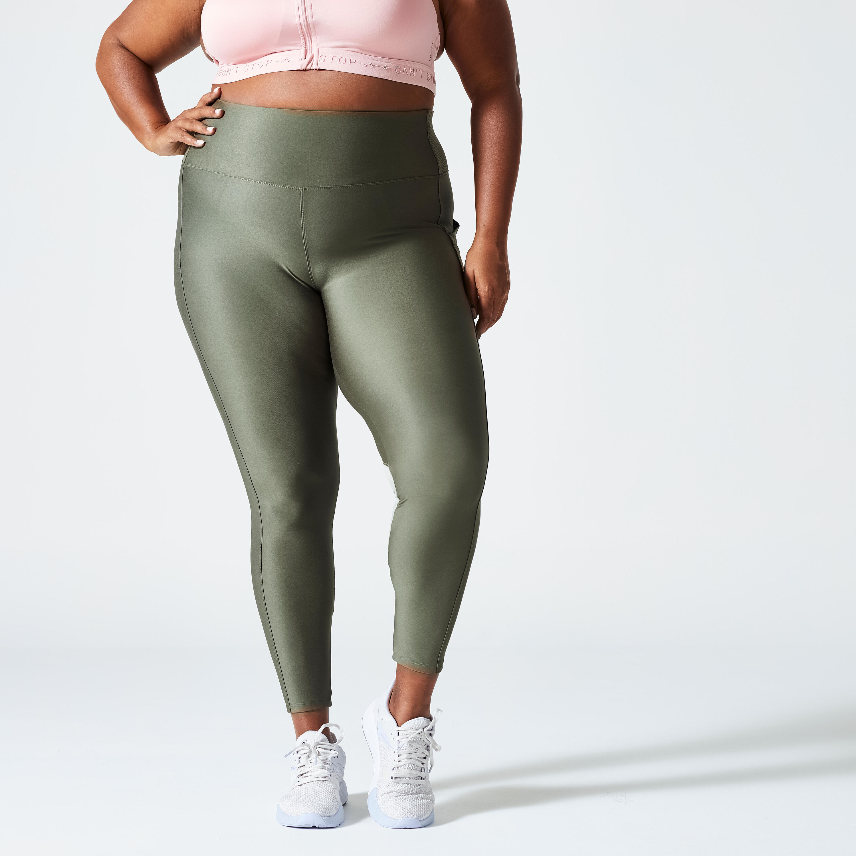 DOMYOS Women's Cardio Fitness Plus Size Leggings with Pocket - Green
