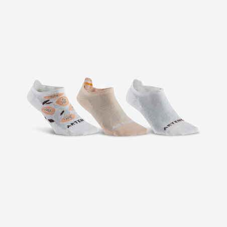 Čarape za sportove s reketom 160 niske prljavo bijele s printom 3 para 