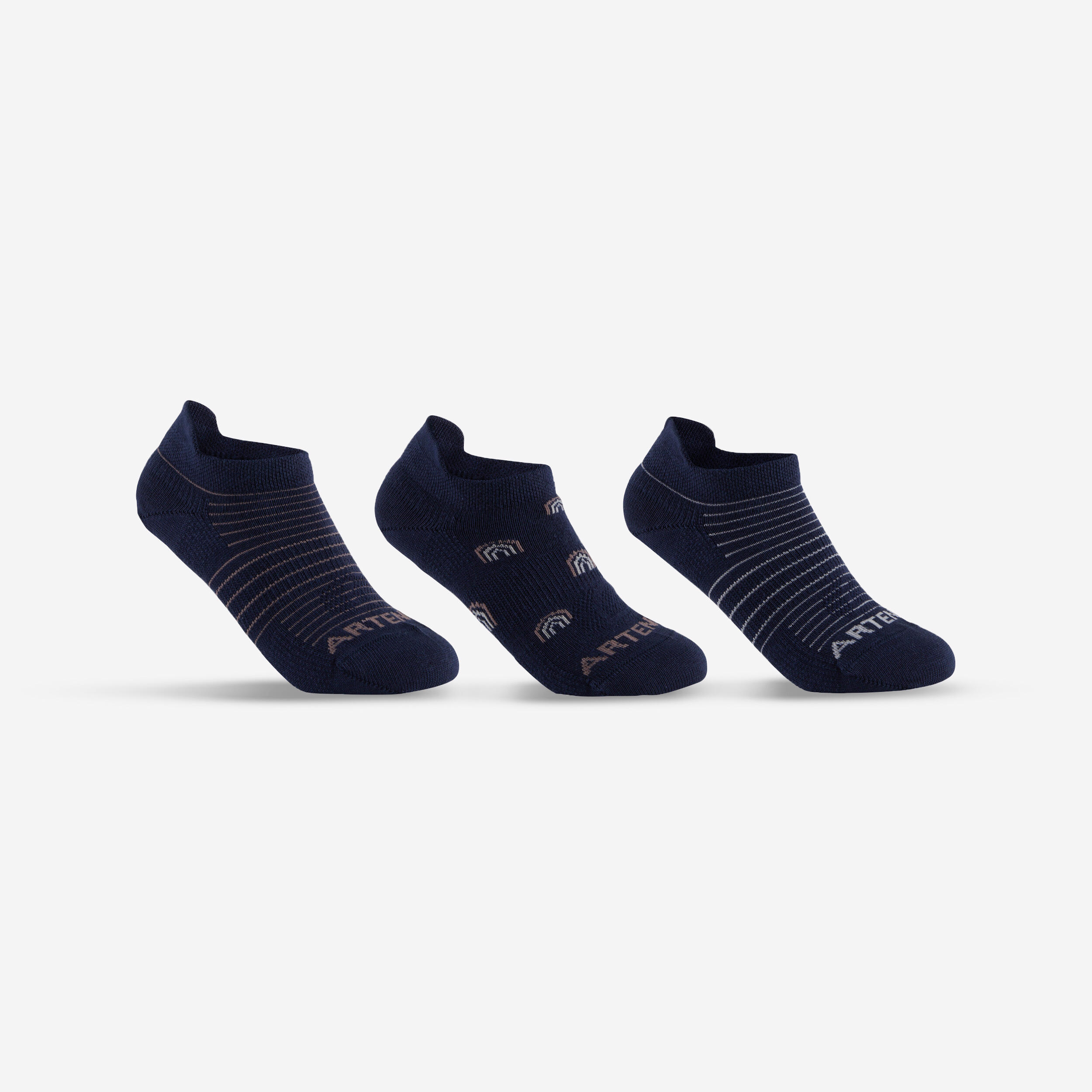 CHILDREN'S LOW TENNIS SOCKS ARTENGO RS 160 NAVY PATTERNS PACK OF 3