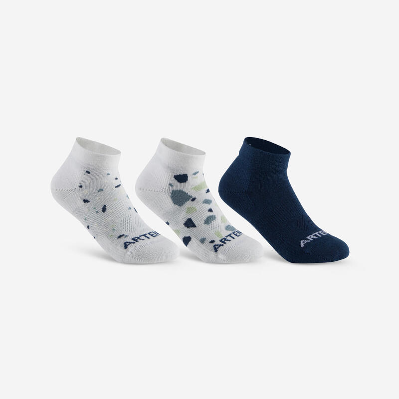 Calcetines media caña de niños  Pack de 3 Artengo RS 160  Blanco y marino