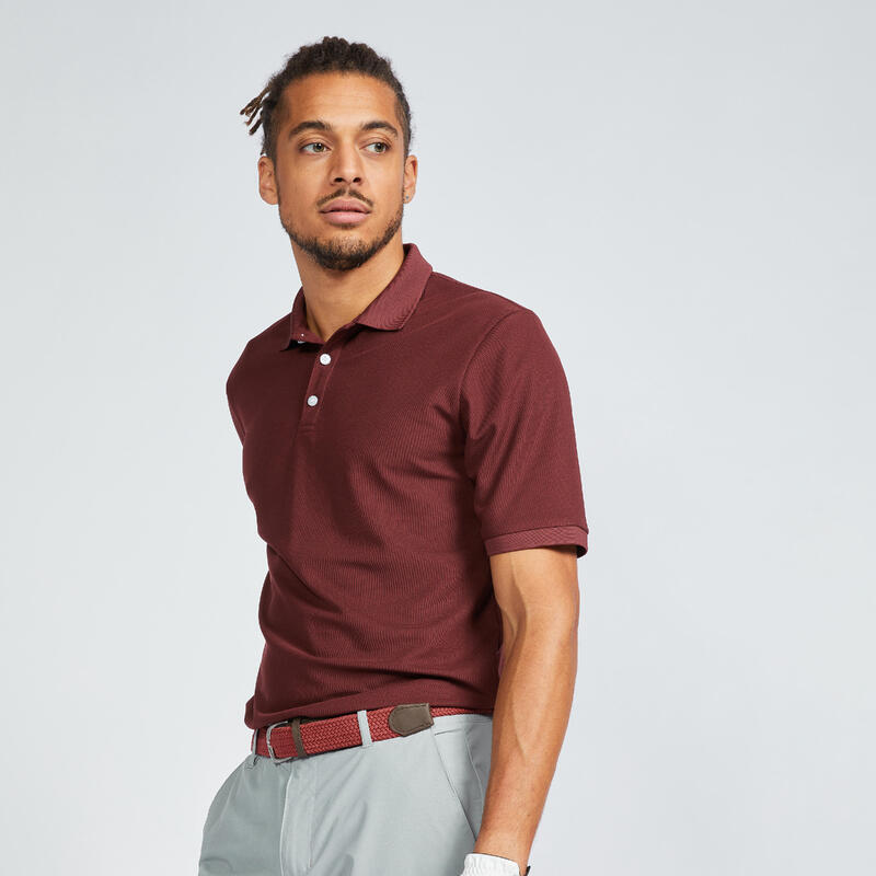 男款短袖高爾夫 POLO 衫 - WW500 酒紅色