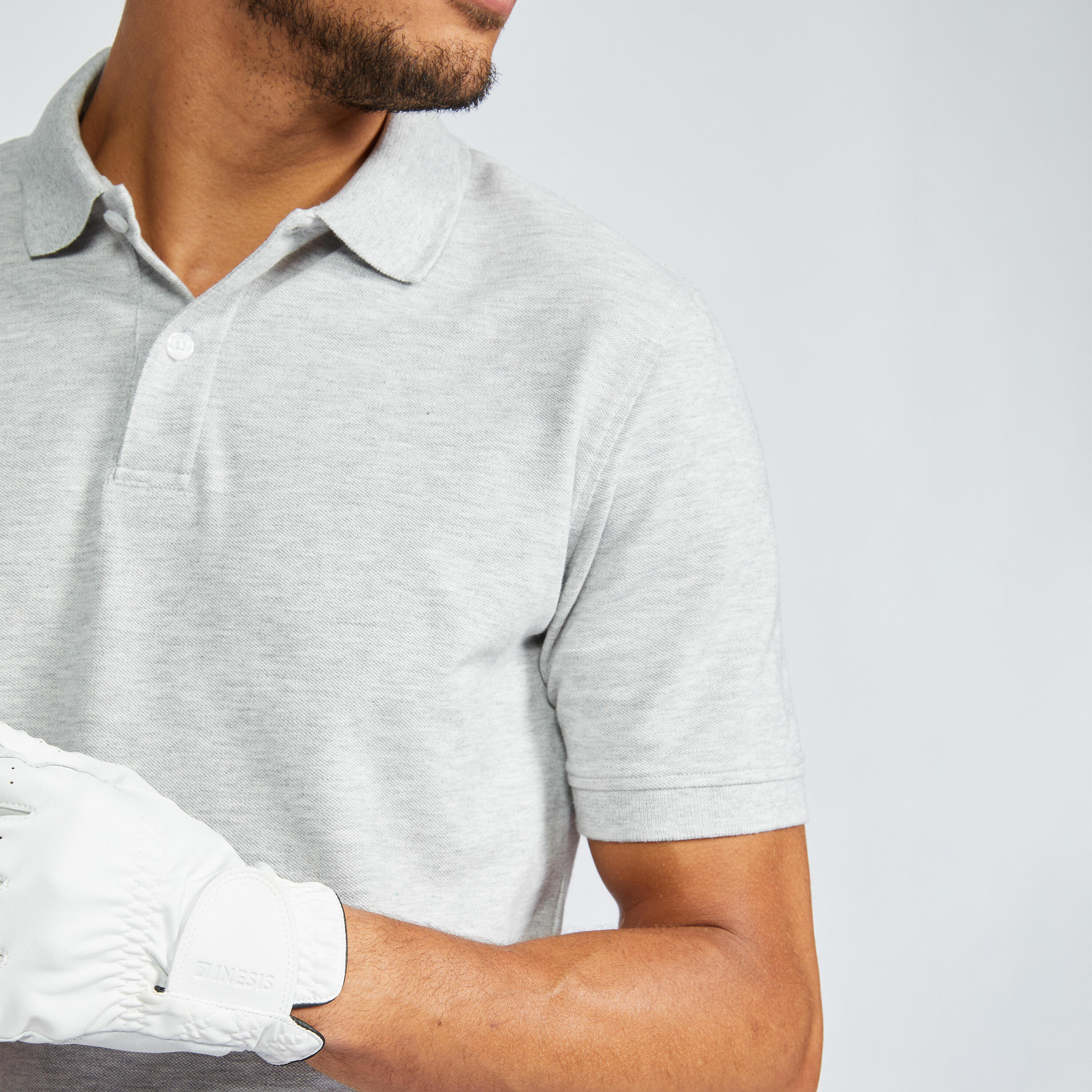 Men's golf short-sleeved polo shirt - MW500 light grey 3/5