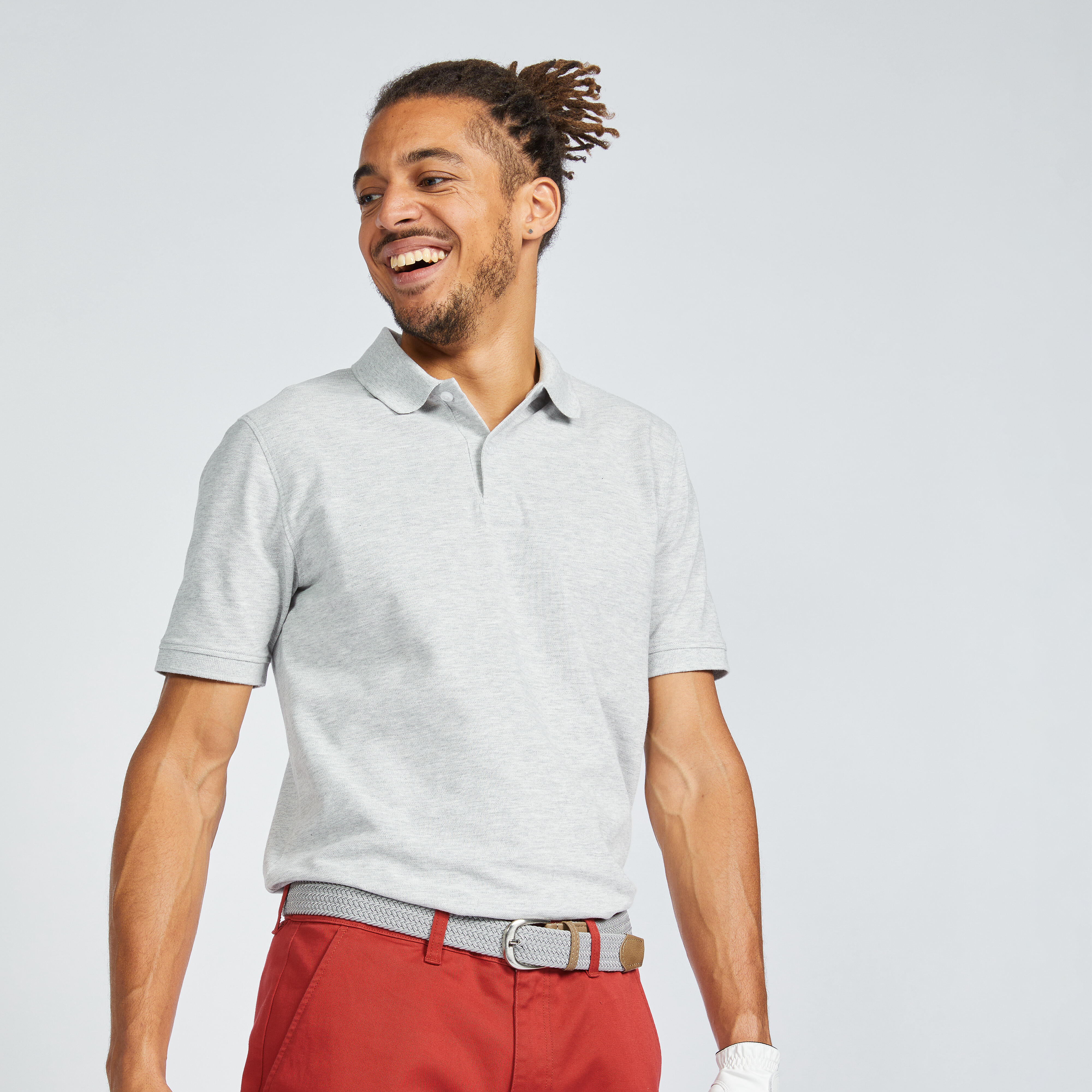 Men’s golf cotton and polyester short-sleeved polo shirt - MW500 light grey