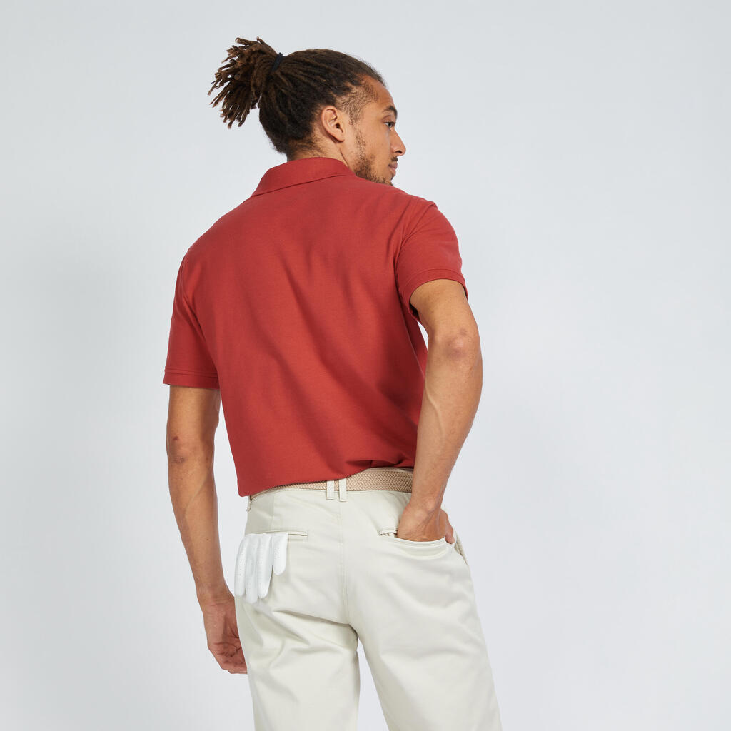 Polo de golf en coton polyester manches courtes Homme, MW500 rouge foncé