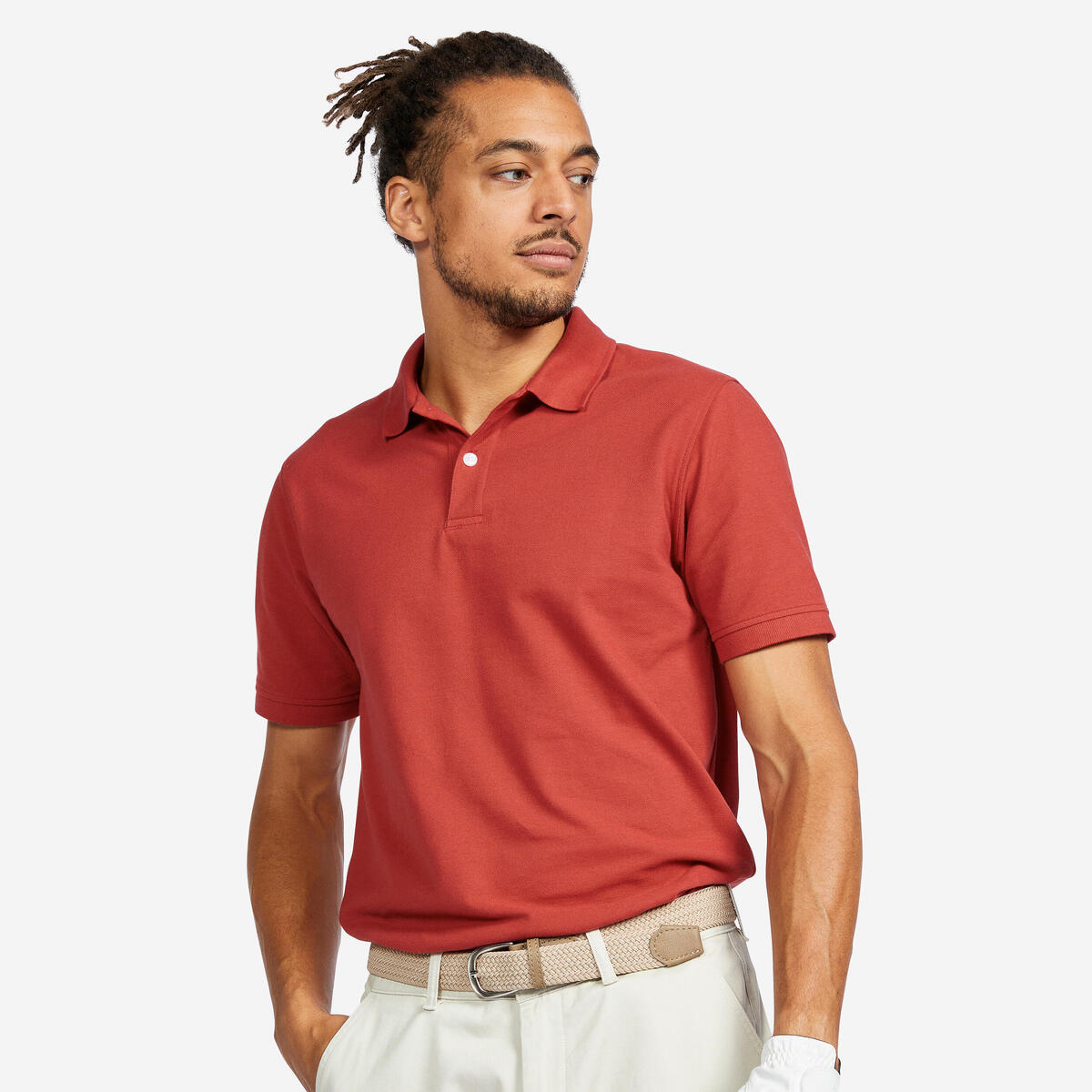 Polo de golf en coton polyester manches courtes Homme, MW500 rouge foncé