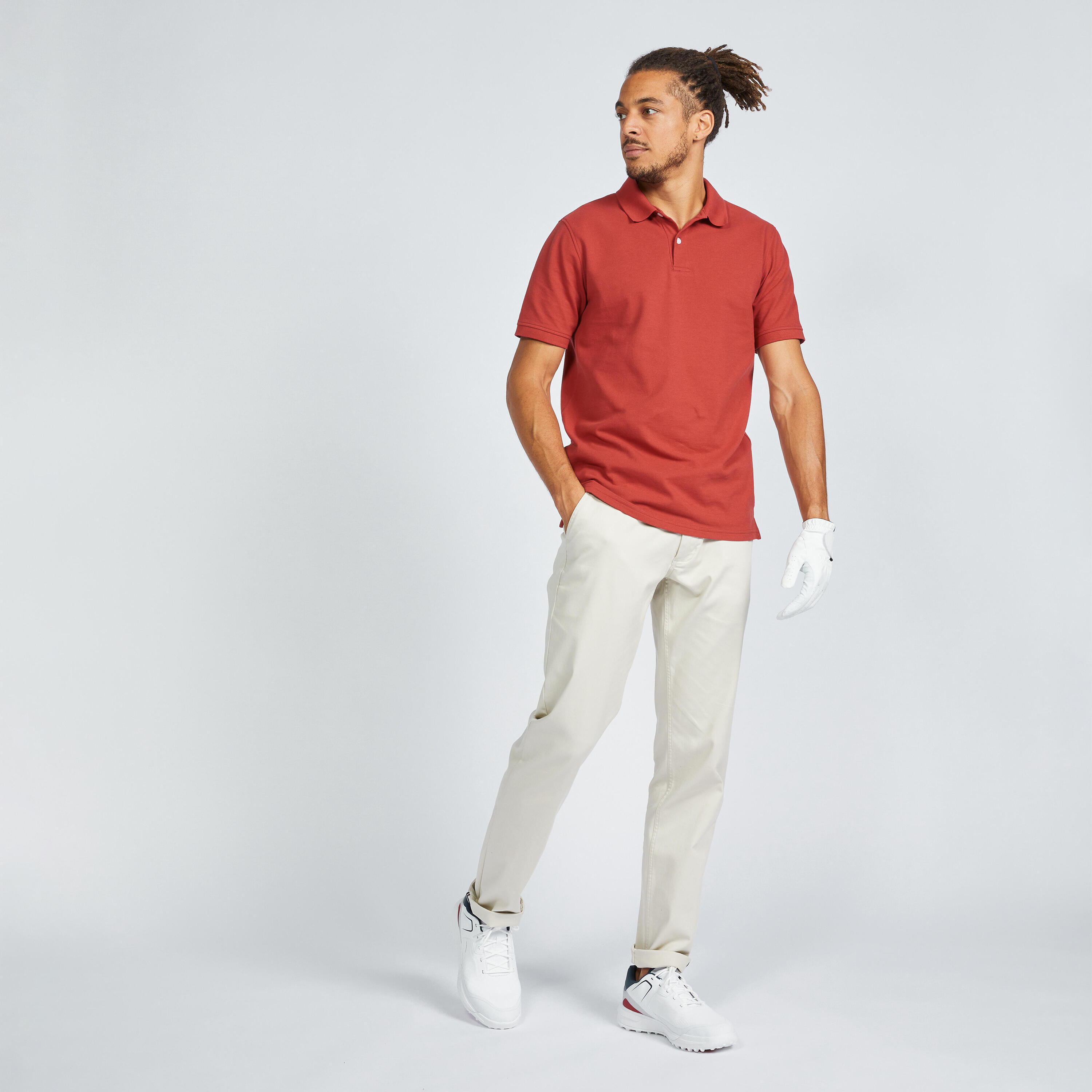 Men's short-sleeved golf polo shirt - MW500 dark red 2/5