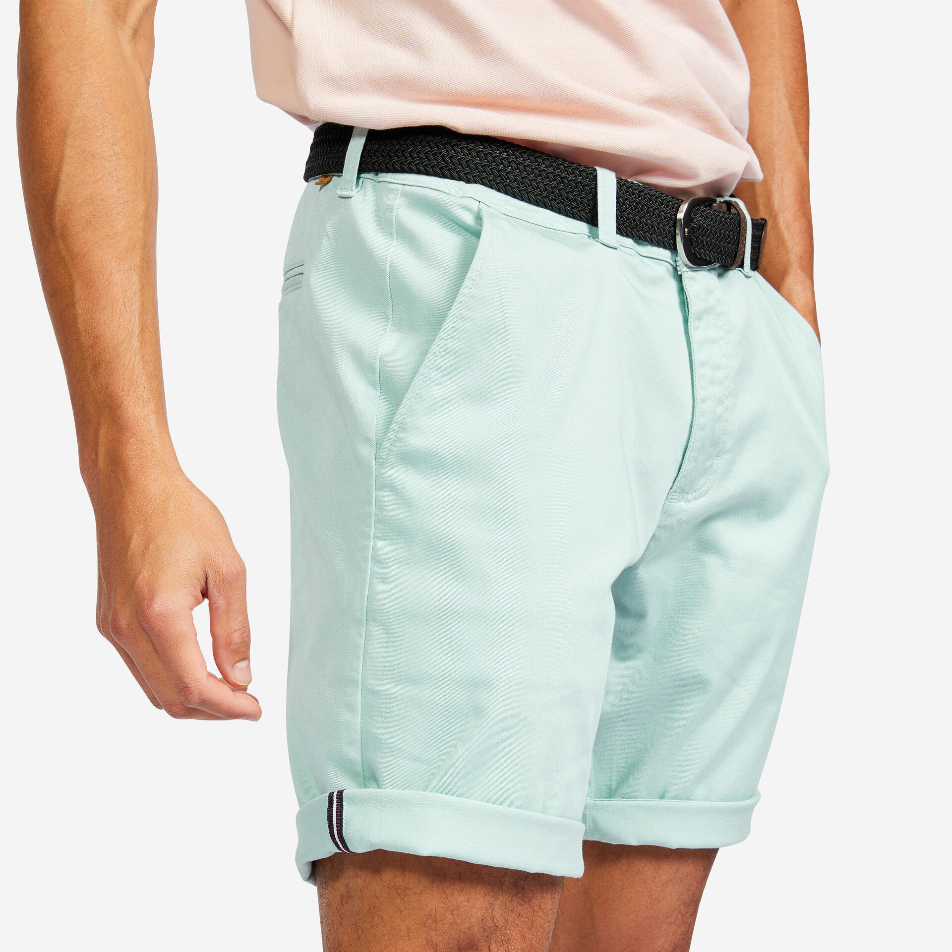 Men's golf cotton chino shorts MW500 pale green