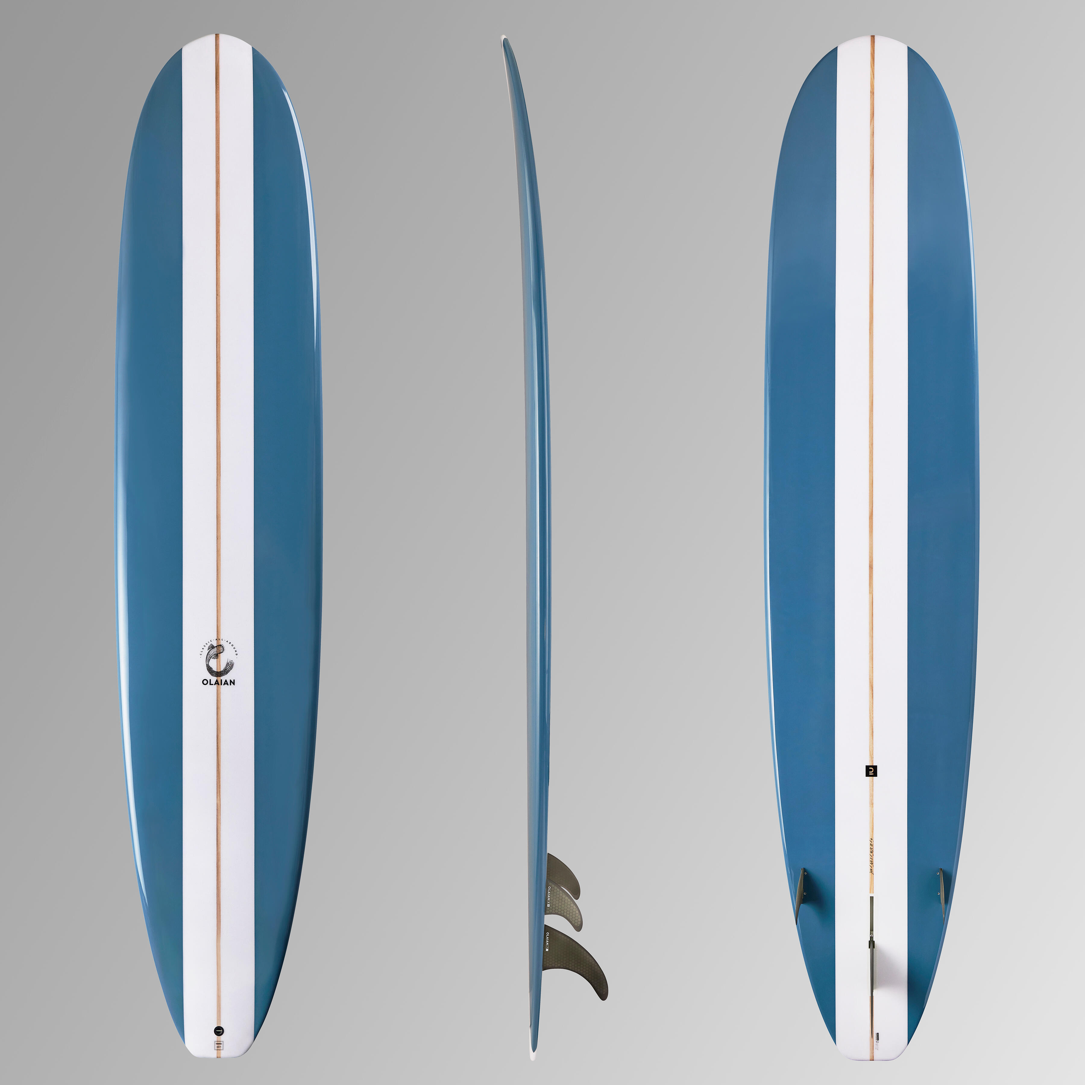 OLAIAN Longboard Surfen 9 Zoll - 900 67 Linkl. 2+1 Zentralfinne 8 Zoll EINHEITSGRÖSSE